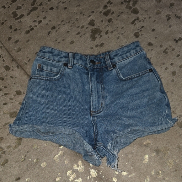 Blue Jean Shorts with Raw Hem and Relaxed Fit - Picture 1 of 6
